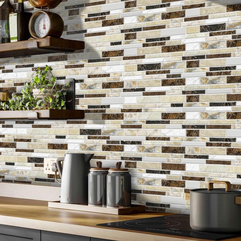 Marble Pattern Wall Sticker, 12/24/48pcs Self Adhesive Peel & Stick