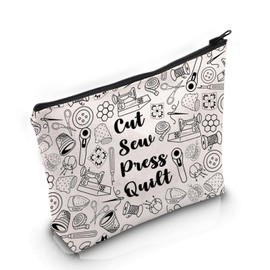 VAMSII Quilter Gift Cut Sew Press Quilting Makeup Bag Quilting Lover Cosmetic Bag Quilt Retreat Gift (Cut Sew Press Quilting M)