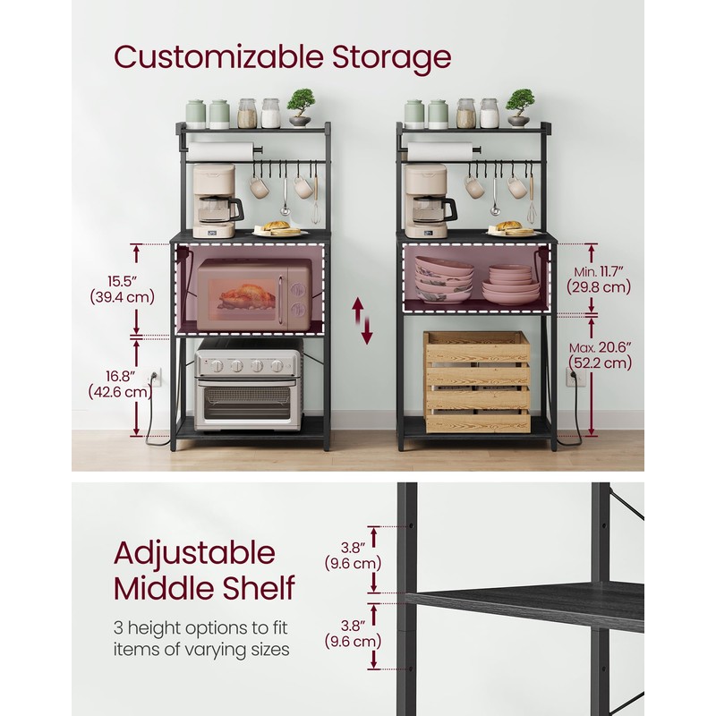 VASAGLE Kitchen Bakers Rack with Power Outlet, Coffee Bar 4-Tier