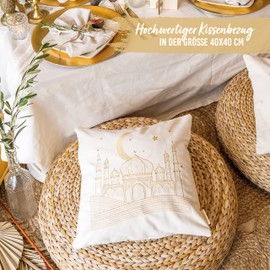 Papierdrachen Cushion Cover as Ramadan Decoration – High-Quality Gold Embroidered – Size 40 x 40 cm – Seasonal Sugar Festival Decoration – Set 1