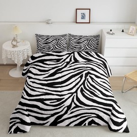 Castle Fairy Zebra Skin Bedding Set for Boys Girls,Africa Wildlife Comforter,Tiger Stripes Animal Theme Home Decor Duvet,Black and White Duvet/Quilt Set Full Size