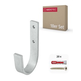 Gedotec Wall Bracket – Universal Hooks Galvanised Steel | Pack of 10 Ladder Hooks Curved 30 x 90 mm | Device Hook with Mounting Material | All-Purpose Hooks Made of Metal | Wall Hooks for Screwing