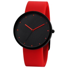 NUOVO Men Watch Red Watch for Men 30M Waterproof Watch with Sillcon Band Black Face Watch (A-Red)
