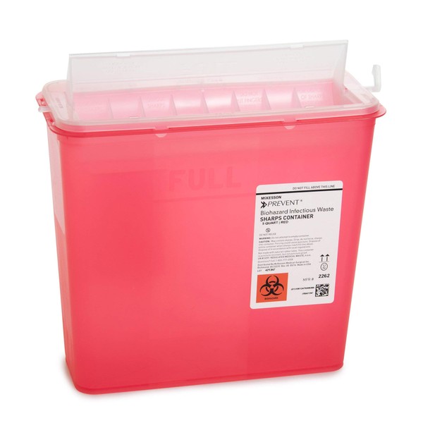 McKesson Prevent Biohazard Infectious Waste Sharps Container, Plastic, Red, 1.25 gal, 1 Count