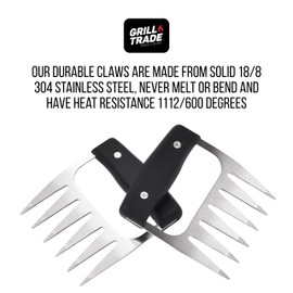 Grill Trade Metal Meat Claws - 1x4x4-Inch Bear Shredder Puller Tool for Shredding Pulled Pork, Chicken, Turkey, Beef - Non-Slip Grip Barbecue, Grilling Accessories for Kitchen or BBQ Party - Black