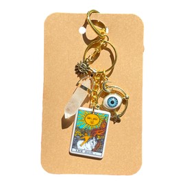 THE SUN Tarot Card Bag Charm, Natural Quartz Keychain, Cheerful Gifts, Holiday Special Gifts, Christmas Gifts for Her, Him, The Eye Charm, Protection Jewelry, Handbag Accessories, Celestial Gifts