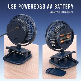 AA Battery Operated Clip-On Fan with Aroma, 4 Speeds, 5-inch Small Personal Fans for Baby Stroller, USB Powered, Quiet, 360° Rotation for Desk/Dorm/Camp/Golf Cart, Portable Home/Office/Bed Use