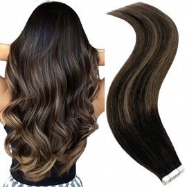 FUOTONBUTY 10pcs Tape in Hair Extensions Human Hair Invisible Tape in Hair Extensions Seamless Tape ins Tape on Real Human Hair Extensions Thick End (Ombre Dark Brown to Chestnut Brown, 22 inch)