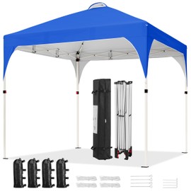 Yaheetech 6.6x6.6 Pop Up Canopy Tent with Vent, Easy Set Up Tent, Instant Sun Shelter Canopy with Wheeled Bag, 4 Sandbags, 8 Stakes & 4 Ropes, for Parties, Beach, Outdoor, Blue
