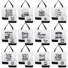 Paterr 24 Pcs Nurse Appreciation Gifts Bulk, Thank You Nurse CNA Canvas Tote Bags Makeup Cosmetic Bag with Handles for Nurse(Fashion)