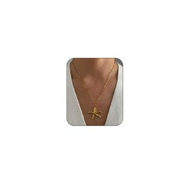 AIETUE Starfish Necklace, 18K Gold Seashell Beach Summer Dainty Statement Necklaces Shell Beachy Non Tarnish Stainless Steel Pendant Adjustable Anniversary Holiday Jewelry Gift (Starfish, Gold)