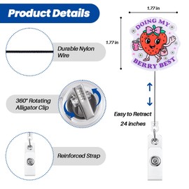 2Pcs Cute Nurse Badge Reel Funny Strawberry Doing My Berry Best Retractable ID Card Badge Holders, Healthcare Worker Badge Clip for RN MA Pediatric Doctor Nursing Student Ambulatory Care PT OT