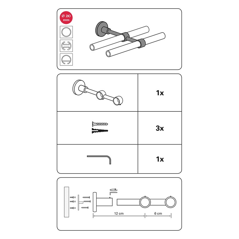 Gardinia Carrier bracket Ø 20 mm bronze 12/6, Metal, 12
