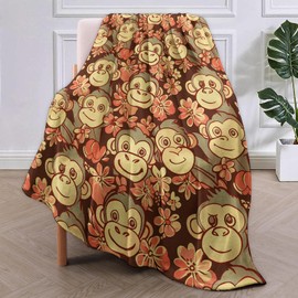 Monkey Blanket Gifts for Adults Kids Soft Warm Lightweight Cozy Cute Jungle Animal Flower Throw Blankets for Bed Sofa Couch Living Room Decor 50x60in