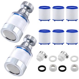 SenaiMy 2 Stück Wasserfilter Wasserhahn, Wasserhahn Filter, 360° Drehbar Wasserhahnfilter mit 6 Stück PP-Baumwollfilterelement, 360° Wasserfilter Wasserhahn für Zuhause, Küche, Bad, Waschbecken