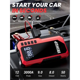 Jump Starter with Air Compressor, 3000A 150PSI Portable Car Battery Jump Starter(9L Gas/8L Diesel), 12V Jump Box Car Battery Jumper Starter Portable Jumper Cable, LCD Screen