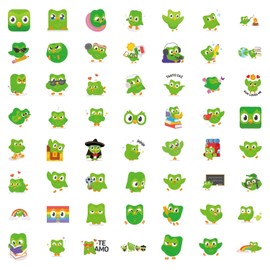 Duolingo Stickers 50 Pieces Cute Decoration for Car Laptop Skateboard Bicycle Moped Motorcycle Bicycle Computer Suitable for Adults Children Duolingo Sticker Set