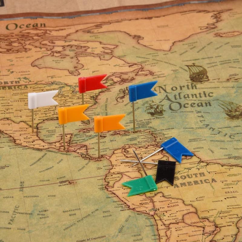 Drawing Pins 100pcs,Yellow Flag Map Push Pins,Travel Map Pins,Push Pins