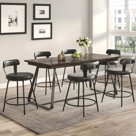 FERFALDER 24 Inch Swivel Counter Height Bar Stools Set of 2, Modern Backs, Leather Grey