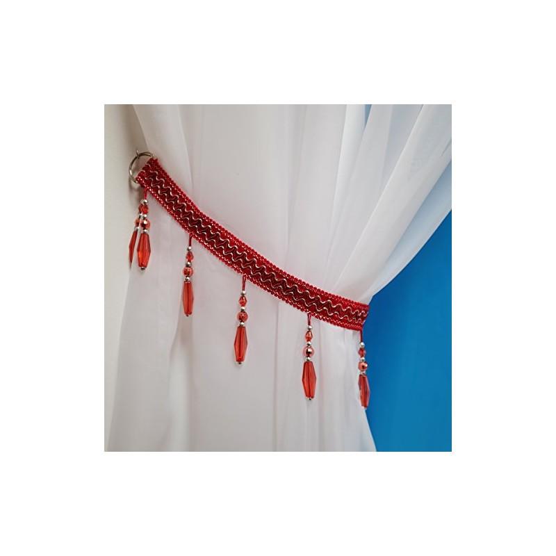 John Aird PAIR (x2) Crystal Beaded Curtain Tie Back (Red)
