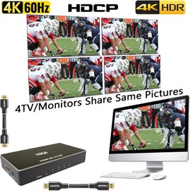 KAGO HDMI Splitter - 1 in 4 Out TV Splitters Premium Quality High Resolutions Support HDMI 2.0, HDCP 2.2, 18 Gbps 4K@60Hz 2k@120Hz 36-Bit Deep Color UltraHD,Plug&Play