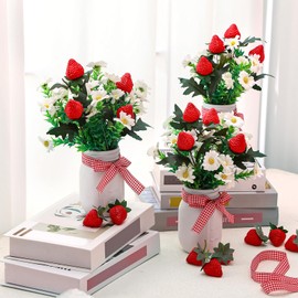 Mimorou 5 Set Strawberry Mason Jar Table Centerpiece DIY Artificial Strawberry Daisy Plants with Faux Leaves Home Centerpieces for Baby Shower Decor Home Summer Farmhouse Wedding Kitchen