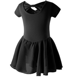 Aigoda Ballet Leotard for Kids, Adults, with Chiffon Skirt, 4 Colors, Exercise Wear, Rhythmic Gymnastics, Kids, Junior, Short Sleeve, Cotton, One-Piece (Black, 140)