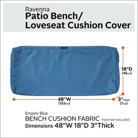 Classic Accessories Ravenna Water-Resistant 48 x 18 x 3 Inch Patio Bench/Settee Cushion Slip Cover, Empire Blue