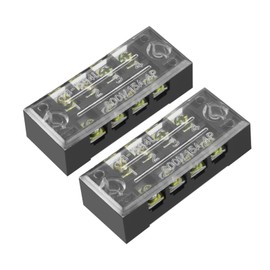Rebower 4 Positions Dual Rows 600V 15A Terminal Strip Blocks Barrier Screws (with Cover), [for Wires Connecting, Electronic Circuits] - 2 Pack/Black/TB-1504L