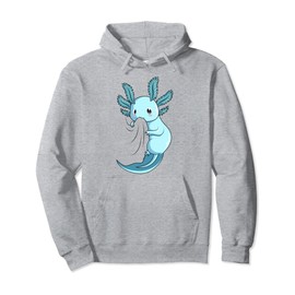 Blue Axolotl Salamander Kids Women Girls Pullover Hoodie, gray