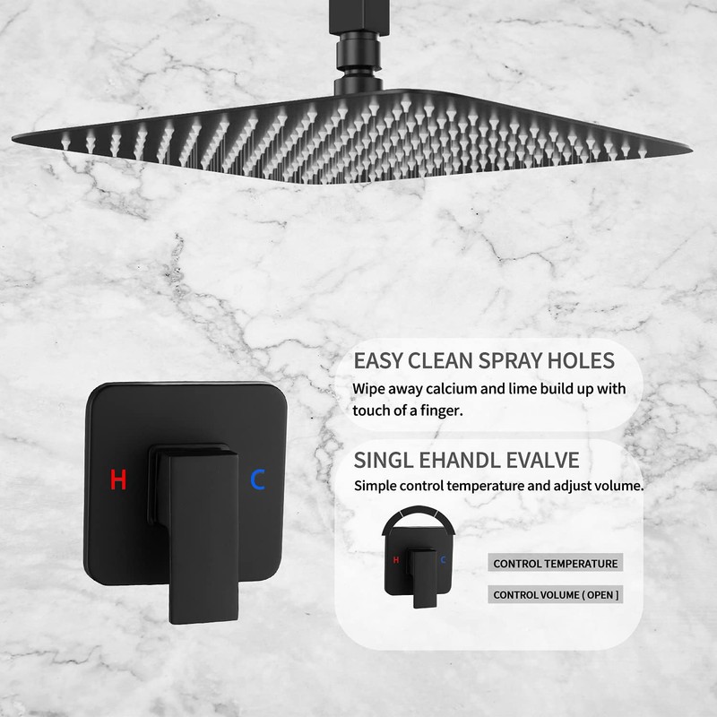 Black Ceiling Shower System Shower Faucet GGStudy Bathroom Luxury Rain