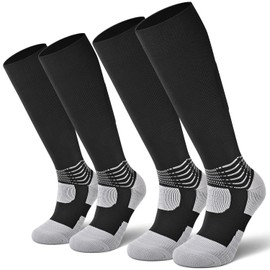 IRAMY Compressive Soccer Socks Men Youth Ankle Compression Support Coolmax Wicking Football Socks Boys Anti-Slip Black Baseball Softball Adult 2 Packs