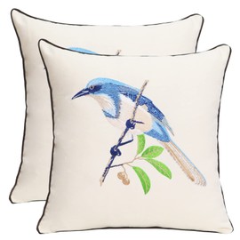 Pilmandu Set of 2 Embroidered Decorative Throw Pillow Covers 45x45cm Couch Square Pillowcases Cushion for Bedroom Sofa Farmhouse Decor (Blue Bird)