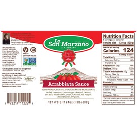 La San Marzano Arrabbiata Sauce 100% Made In Italy Tomato Pasta Sauce 24oz. (Pack of 1)