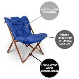Zenithen Indoor Portable Wood Butterfly Folding Accent Chair, Perfect for Reading, Studying, Gaming, Suitable for Dorm Rooms, Bedrooms, and Living Rooms, Blue (Pack of 1)