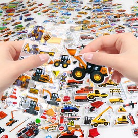 BEESTECH 400+ Cars and Truck Stickers for Kids, Boys, Girls, Toddlers，24 Sheets Construction Stickers for Construction Birthday Party Favors, Supplies with Excavator Bulldozer Truck Cars School Bus