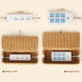 Cable Management Box, Handwoven Faux Rattan Cord Organizer Box with Lid, 2 Open Slots Cable Organizer Box, Decorative Cord Hider Box for Tv Computer USB Hub & Power Strip Holder Box (M+L)