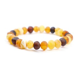 Baltic Amber Bracelet for Adults Made on Elastic Band- Natural Amber from Baltic Region, Genuine Baltic Amber (RAW Multi, 7.5 inch)