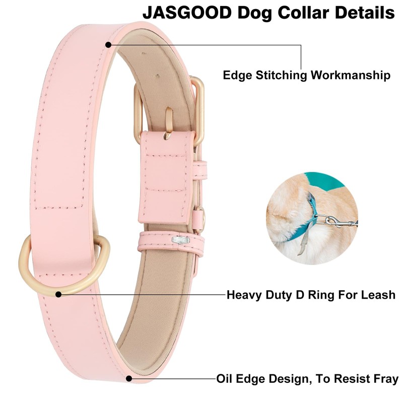 Leather Dog Collar Adjustable Soft Leather Padded Collar Heavy Duty