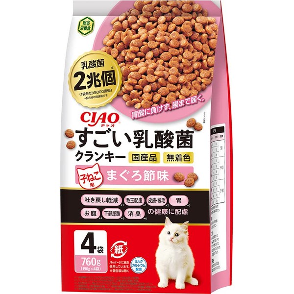 Ciao Amazing Lactic Acid Bacteria Cranky for Cats, Tuna Flavor, 6.7 oz (190 g) x 4 Bags