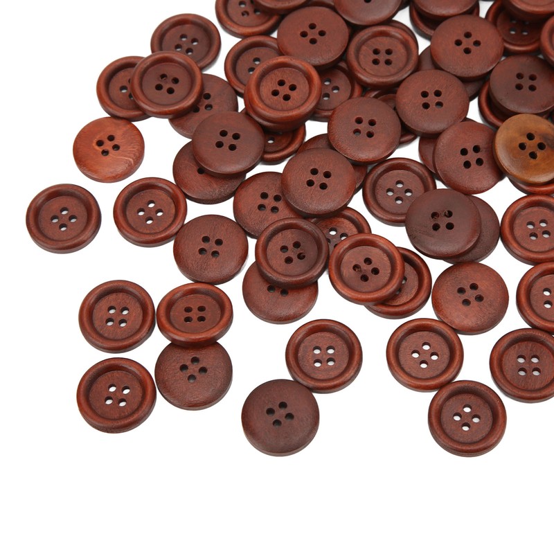 100Pcs Wooden Button 20mm 4 Holes Delicate Cute Waterproof Clothing
