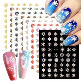 SILPECWEE 8 Sheets Snowflake Nail Art Stickers Decals for Women Kids Christmas Nail Stickers Self-Adhesive Metallic Nail Design Stickers 3D Acrylic Nail Decoration