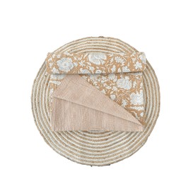 Indian Handblock Kantha Floral Printed Handmade Quilted Blanket Vintage Home Decorative KanthaThrow Blanket Kantha Bedcover Queen/King/CaliforiniaKing (Gold, Queen/King 90X108 inches)