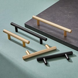 L&lonpa 10 Pack Gold Cabinet Handles – 5 Inch Center to Center, Solid Aluminum Knurled Drawer Pulls, Durable Modern Hardware for Kitchen, Bedroom, Bathroom, Dresser