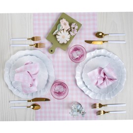 Solino Home Gingham Check Linen Table Runner 72 Inches Long - Marshmellow Pink, 100% Pure Linen Easter Plaid Table Runner 14 x 72 Inch Ideal for Wedding, Parties