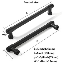 khtumeware 10 Pack 5 Inch(128mm) Hole Centers Kitchen Cabinet Handles, Matte Black Cabinet Pulls Kitchen Cabinet Hardware for Cupboard Drawer Handles Dresser Pulls
