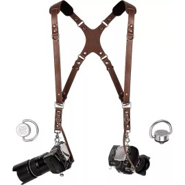 Coiro Slim Camera Harness for 2 Cameras – Dual Shoulder Leather Camera Strap - Brown