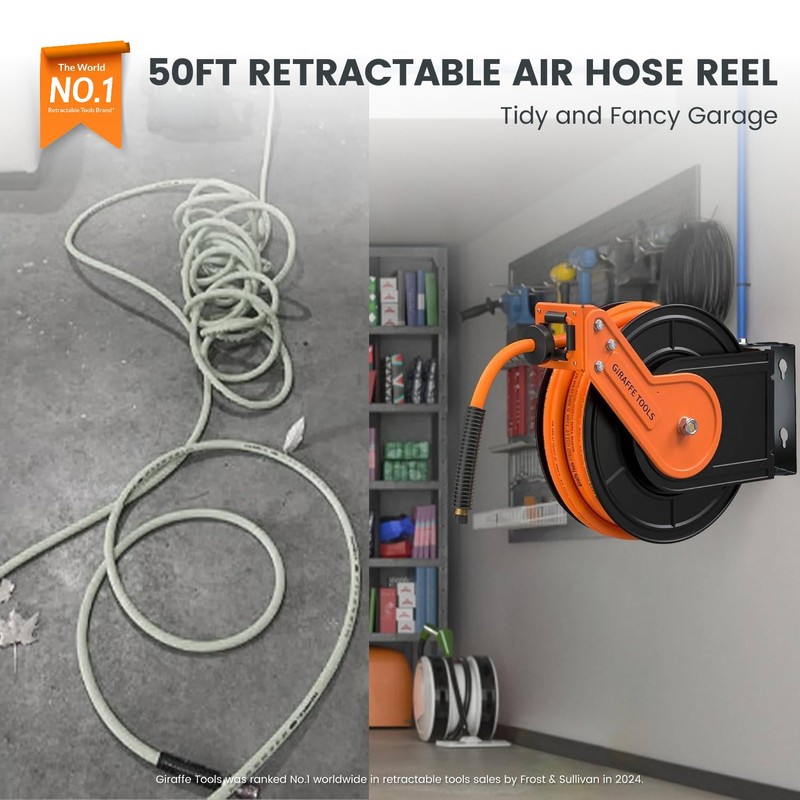 Giraffe Tools TA15BPLUS Retractable Air Hose Reel with Swivel Bracket