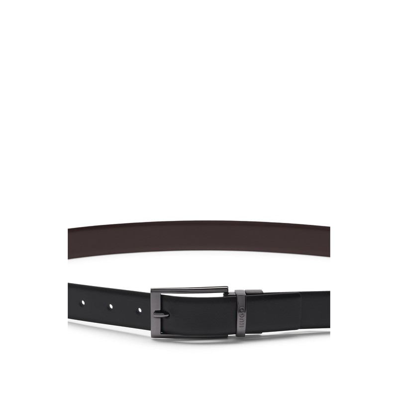 HUGO Men's Elvio-U Reversible Leather Belt with Logo Bridge, Black