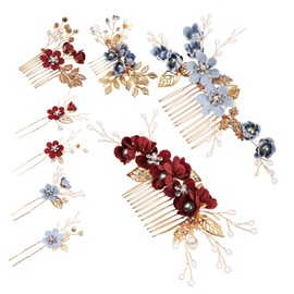 Healeved Bridal Headwear Set Hair Combs Clips Pearls Rhinestones Flower Hair Accessories Women